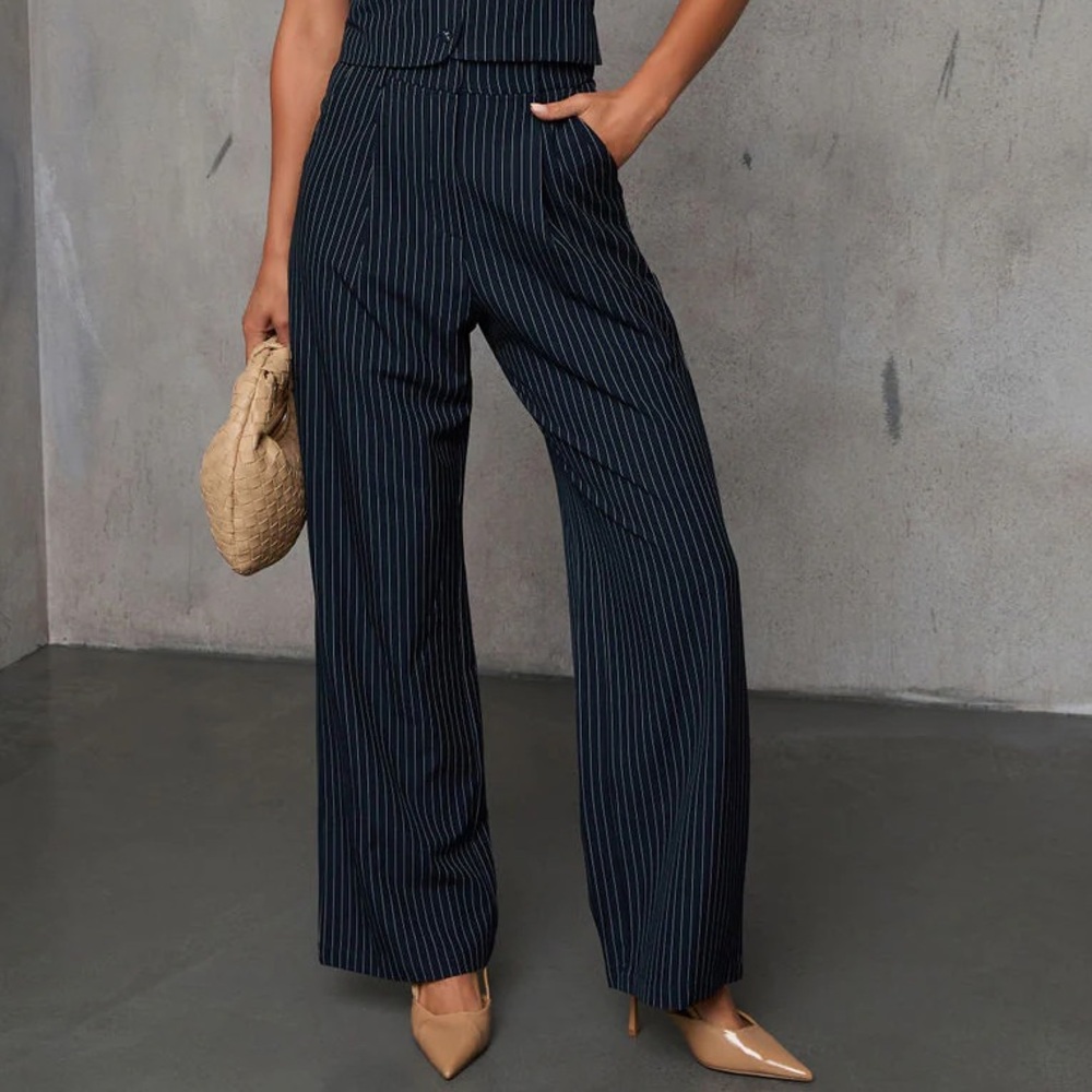VICI Navy Pants Out Of Sight High Waisted Pinstripe Pants